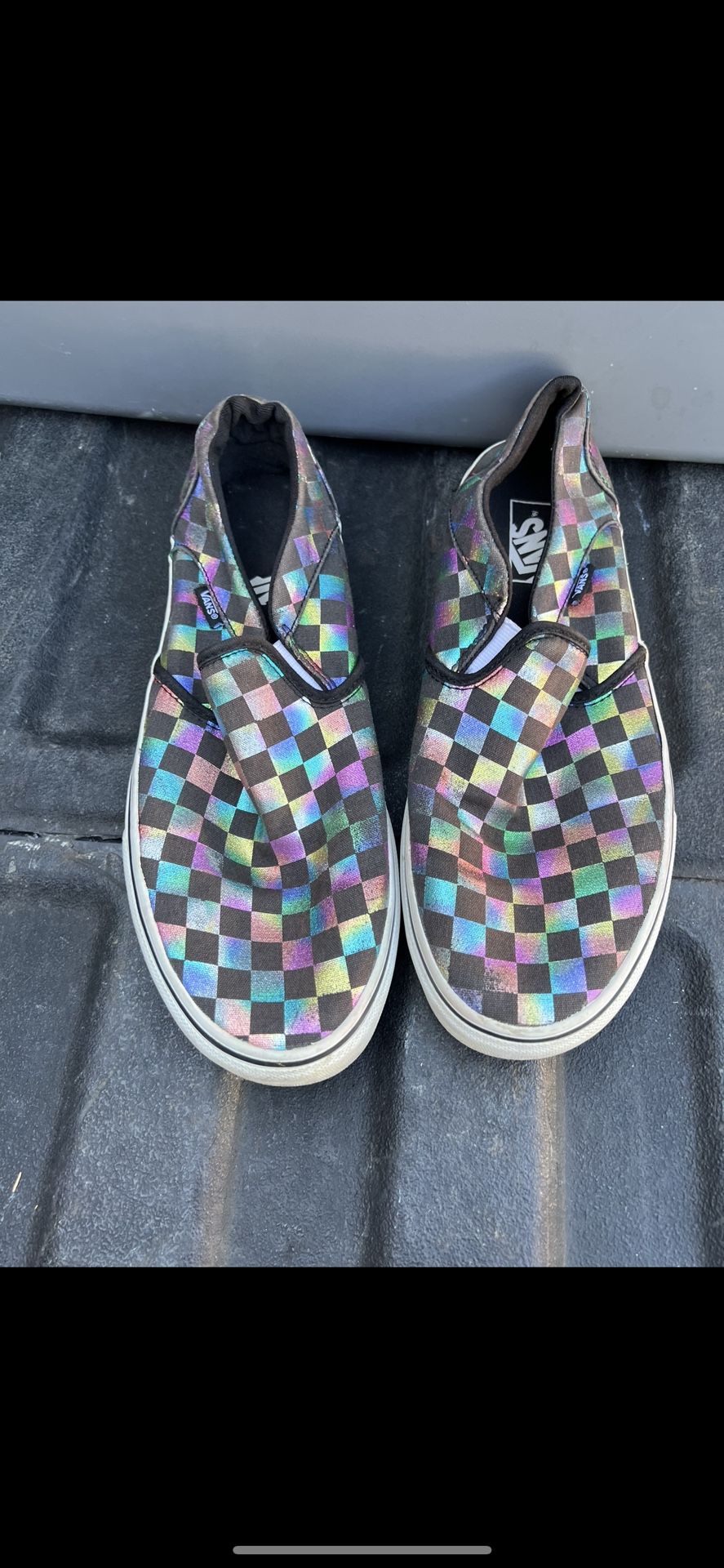 Vans Checkered Board Off the Wall Slip On Metallic Holographic Size Women 11