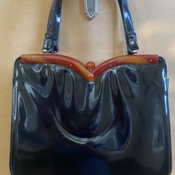 Black Vintage Purse With Butterscotch Accents 