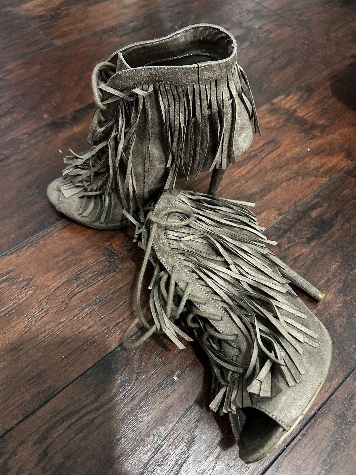 Suede Fringe Heel