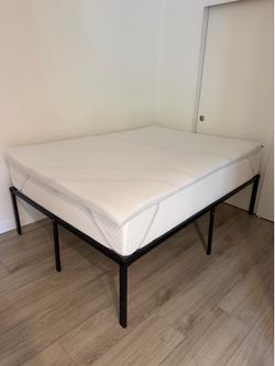 Full Size Bed Frame with Mattress and Topper