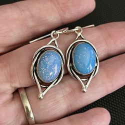 Blue Fire Opal Silver 1.5” Earrings