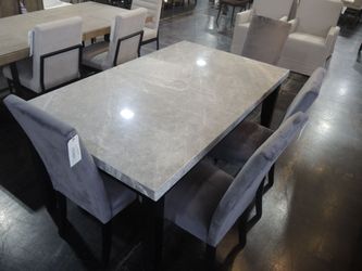 Steve Silver Napoli 6-Pc Dining Set – Gray Marble Table + 6 Chairs – Outlet