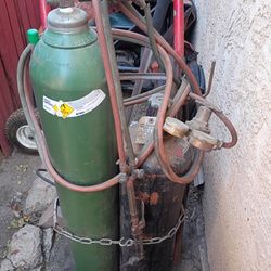 oxy acetylene welding torch with tanks and dollie