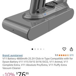 V11 Battery 4800mAh 25.2V Click-in Type Compatible with for Dyson Battery Vacuum- See models below