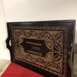 20.5 X 13.5 WOODEN HANDLED HAITI LARGE SERVING TRAY 