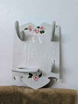 Vintage 1980s Wooden Hair Tool & Dryer Holder Shabby Chic/Cottagecore