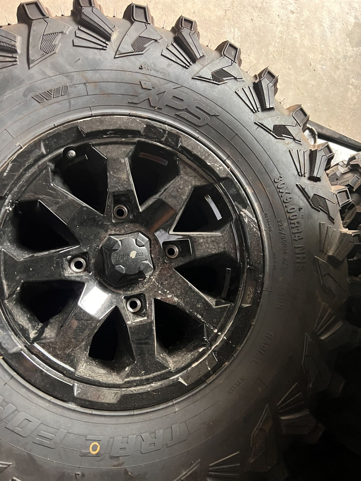 XPS Swamp Force 30 in. tires on 14 in. cast-aluminum wheels