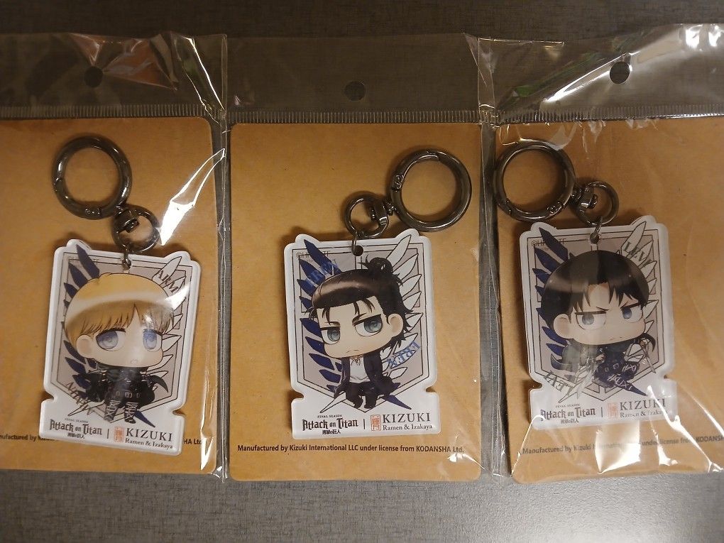 3 NEW Attack On Titan Japanese Comics Book Characters Keychain Key Chains