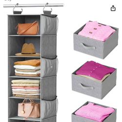 Pipishell Hanging Closet Organizer 6-Shelf, Hanging Shelves for Closet with 3 Removable Drawers & Side Pockets, Hanging Shelf Organizer for Bedroom or