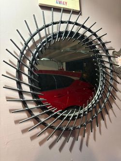 Black Rattan Round Wall Mirror
