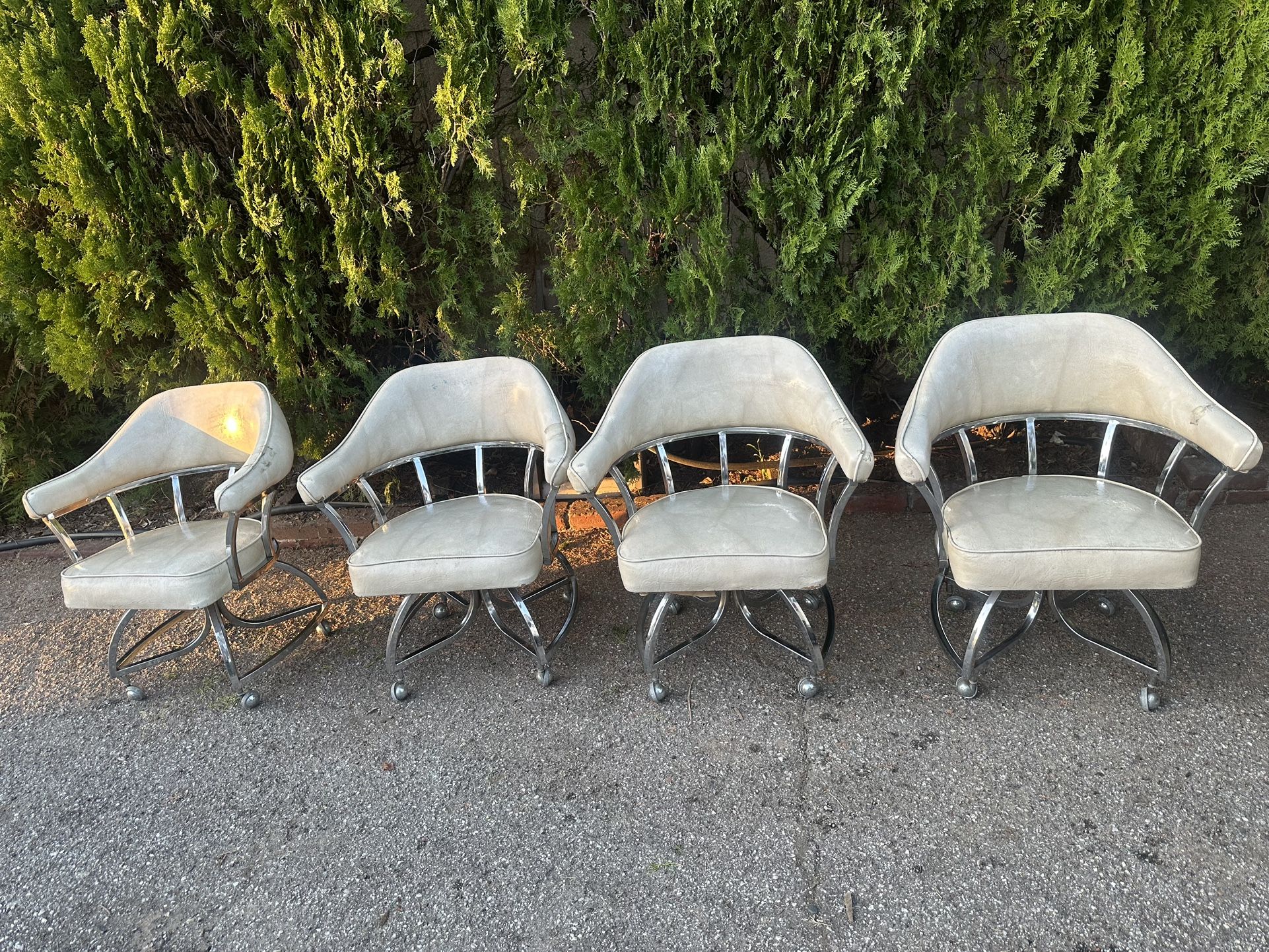 Mid Century Chrome Club Chairs On Wheels ~ Bruno Mathsson Style