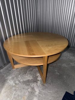 Round Wood Coffee Table with Lower Shelf