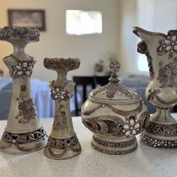 Elegant 5-Piece Decorative Vase & Candle Holder Set – Vintage Style