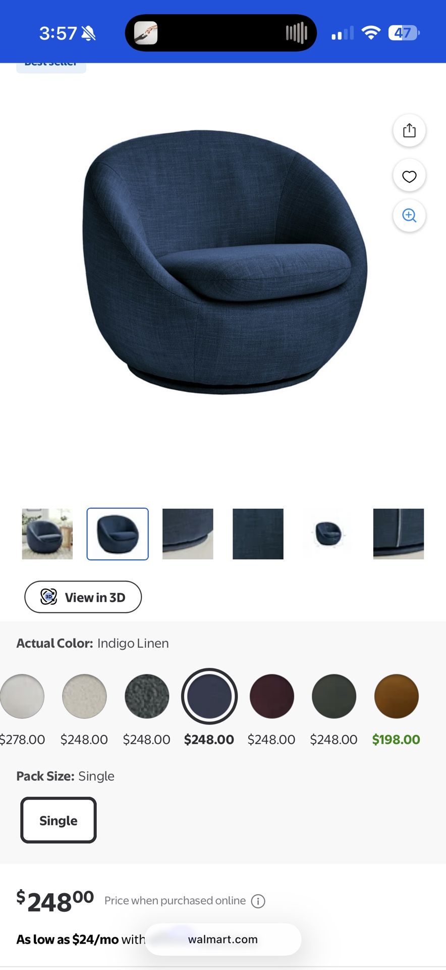 Better Homes & Gardens Mira Swivel Accent Chair Indigo