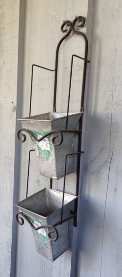 Shabby Chic Floral Galvanized Double Hanging Planter 25"