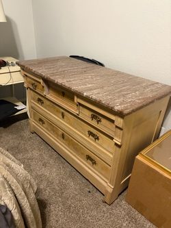 Antique Marble Top Dresser with Brass Hardware
