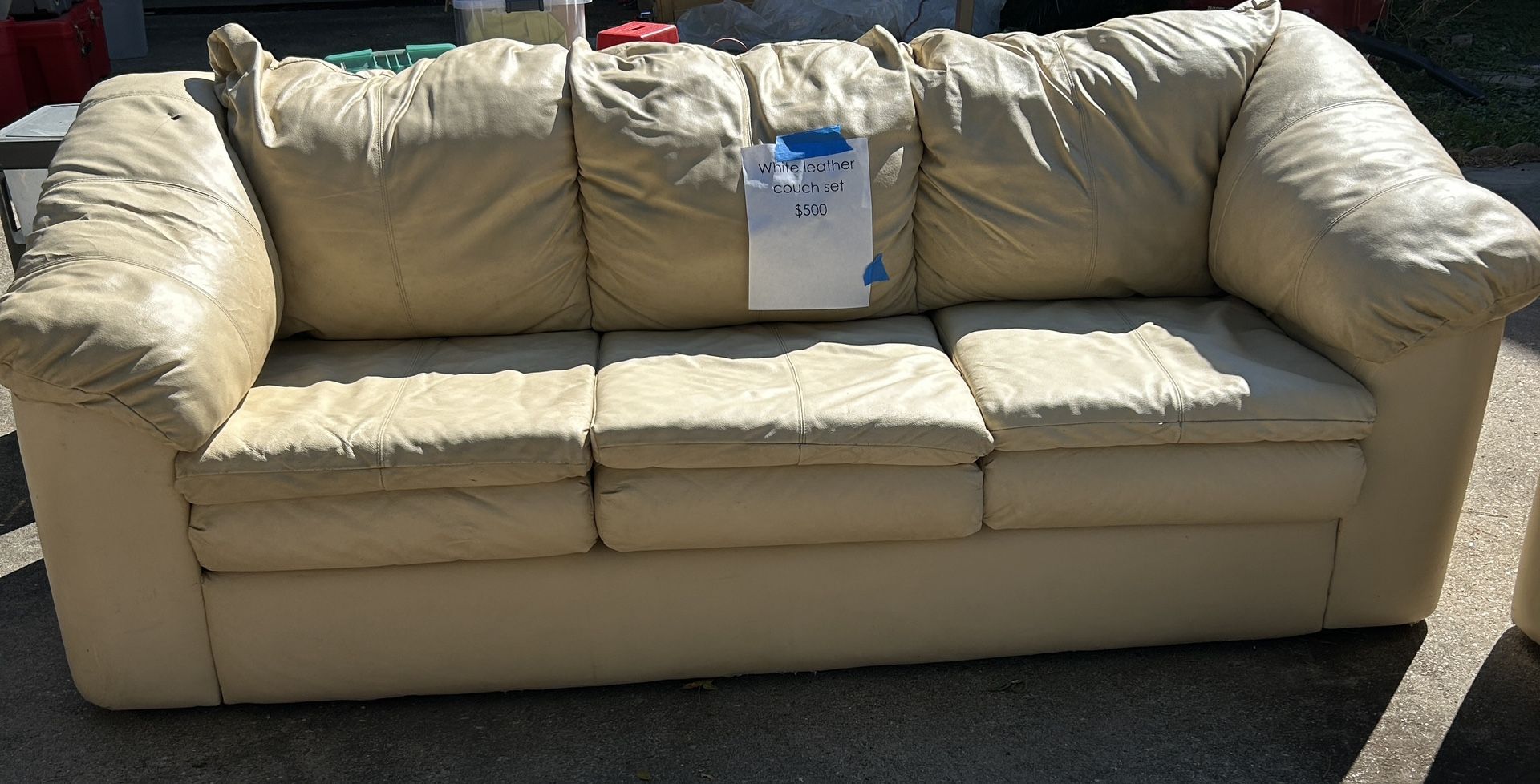 Beige/white Leather Sofa and loveseat set used
