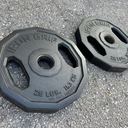 Pair of 25lb Iron Grip Olympic Size Dumbbells!  