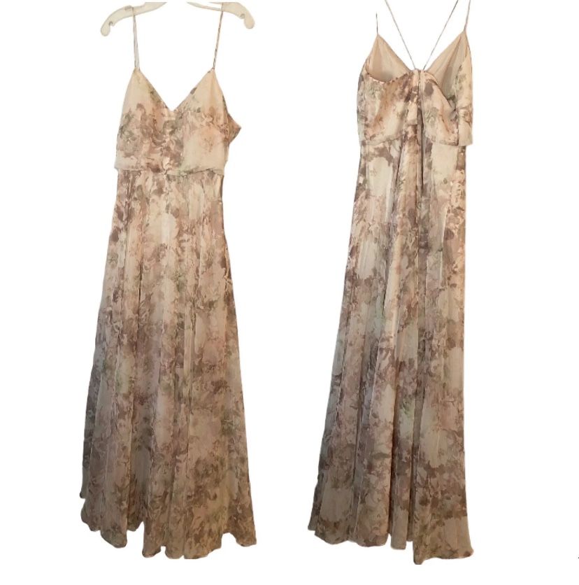 Jenny Yoo Collection Inesse Maxi Dress Watercolor Blush Print Bridesmaid Size 4