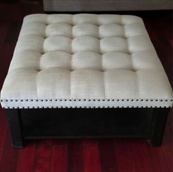 Large Tufted Ottoman Coffee linen cocktail Table