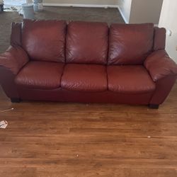 Selling Red Leather Couch Set For $100 Come Get It Today 