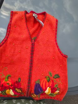 Orange tiara international Knit Sweater Vest Fall Harvest size large