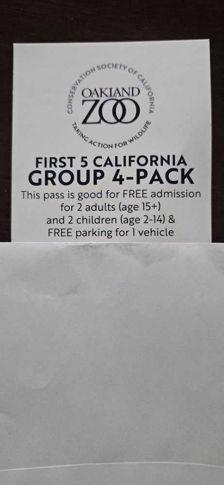 Oakland Zoo Ticket Coupon Family Pack 
