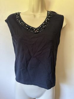 Talbots Sleeveless Ruffle neck Shell - black navy blue