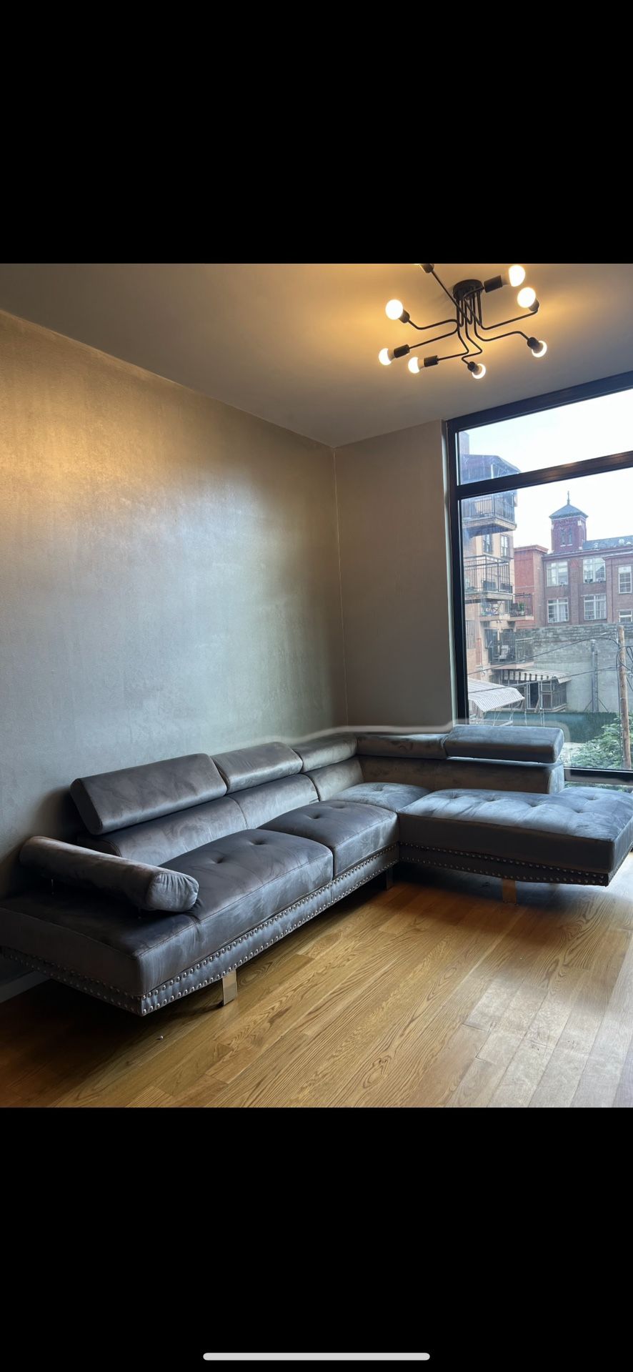 Velvet L-Shaped Sectional Sofa – 2 Piece