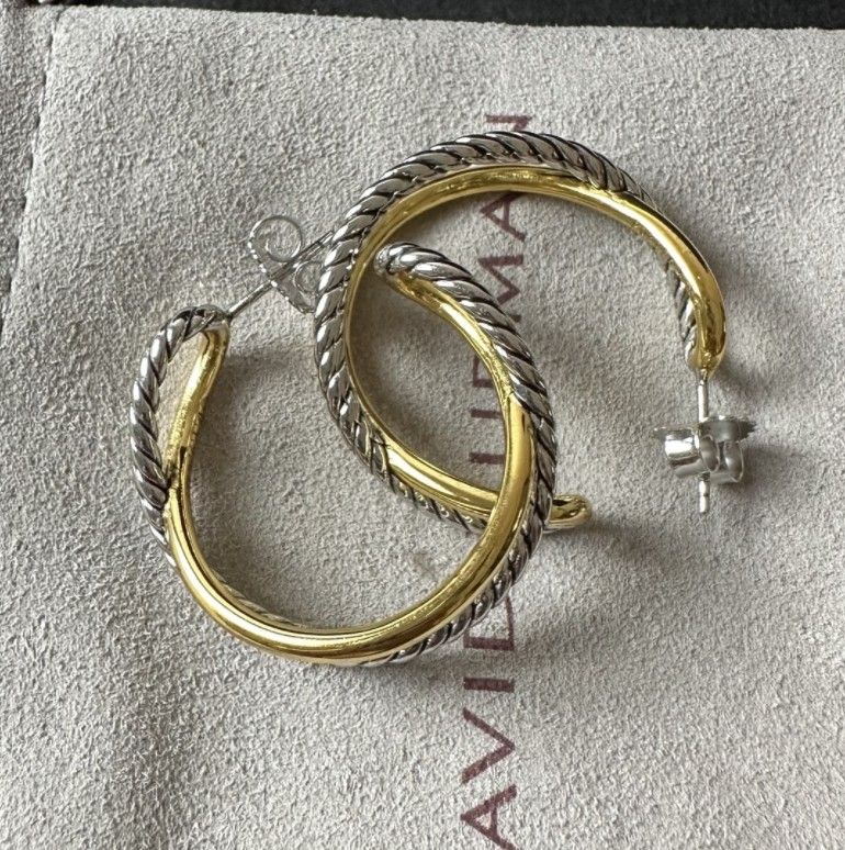 David Yurman Silver and Gold Intersecting Earrings