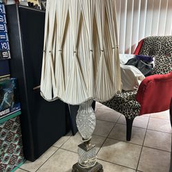 Beautiful Vintage Tall Crystal Lamp With Lamp Shade 