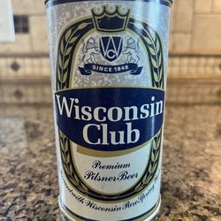 Wisconsin Club Premium Pilsner Empty  Beer Can. Straight Steel. 12 Oz