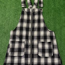 Women’s Black and white plaid overall dress with pockets size XS plus size
