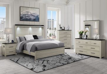 Modern Queen Bedroom Set – With Built-In Lamp Lights, Speakers & USB Ports
