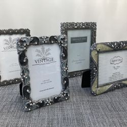 4x6 Pewter & Gold Metal Picture Frames with Genuine Austrian Crystals & Rhinestones 