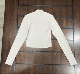 LA Hearts White Ribbed Cropped Sweater Top Women's Size S Knit Long Sleeve