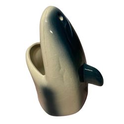 Tiki Shark mug glass cup w/straw hole.