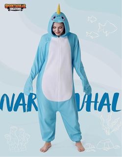 Spooktacular Creations Blue Narwhal Hooded Jumpsuit Costume Adult