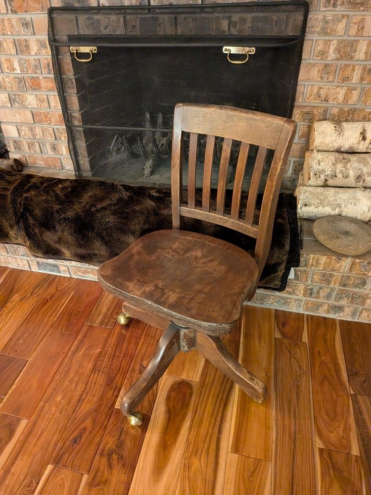 Antique Wooden Rolling Chair (Banker's Chair)