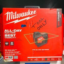 MILWUAKEE M12 CORDLES 360 ONE PLANE GREEN LASER LEVEL TOOL ONLY NEW 