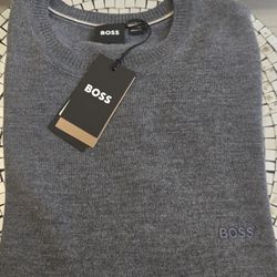Brand New Gray Hugo Boss Knit Crew Neck Long Sleeves Men's Sweater. Size Medium