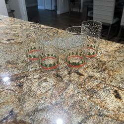 VINTAGE (4) LIBBEY WINTERLAND CHRISTMAS TREE SNOWFLAKE TUMBLERS GLASSES - 16 OZ
