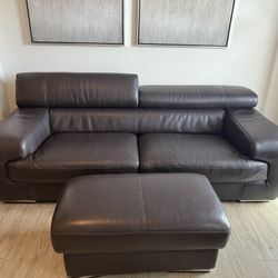 Black Leather Couch, Armchair, And End Table