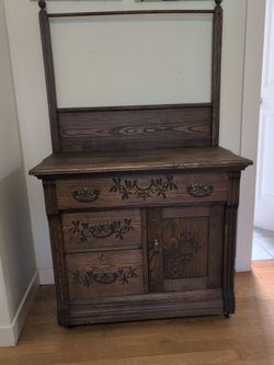 Vintage solid wood wash basin stand on wheels