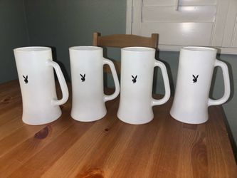 Vintage Playboy Club Frosted Glass Beer Mugs Set of 4