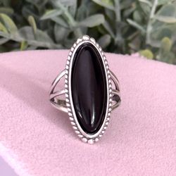 Black Agate  💍 925 Sterling Silver Ring Size 6 3/4 - 7 