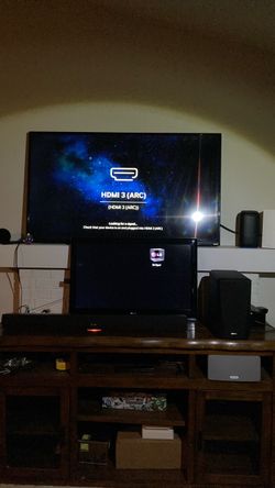 Package deal. 55inch tCl TV, 32inch Lg TV, Denon Heos wireless subwoofer and soundbar and Sonos play 3 speaker