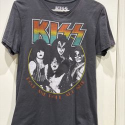 Kiss Rock And Roll All Nite Graphic Gray Cotton Tee Shirt 2023 Sz Small  