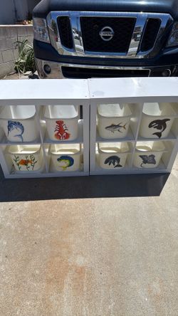 Shelves custom painted bins