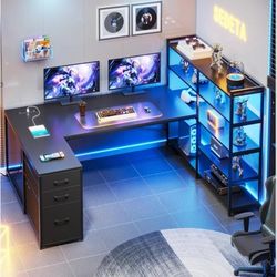 L Shape Desk with Shelves
